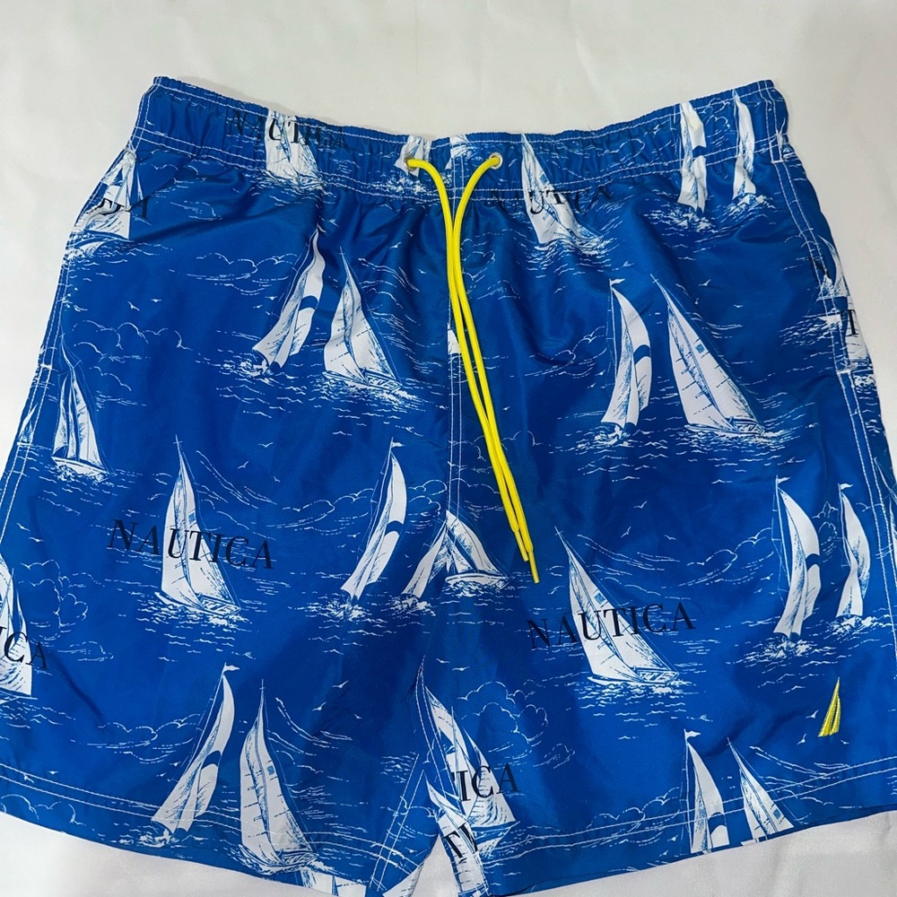 Nautica Blue Sailboat Print Swim Trunks